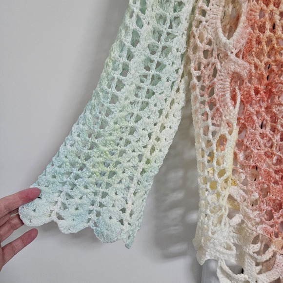 Tempo Paris Womens Large Pastel Crochet Open Knit Floral Pullover Boho Sweater - Picture 6 of 9